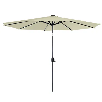 Produktbild von LZQ Sonnenschirm mit LED Ø300cm Marktschirm mit Kurbel Neigbar Gartenschirm Sonnenschutz Terrassenschirm ohne Ständer UV 40+, Beige