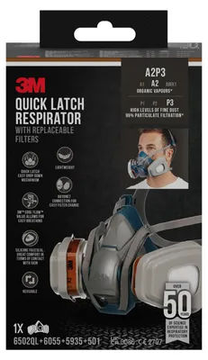 Produktbild von 3M Quick Latch Atemschutzmaske 6502QLKIT-1, A2P3, für Lackierarbeiten und Pestizide, mit Cool Flow Ventil, Wiederverwendbar