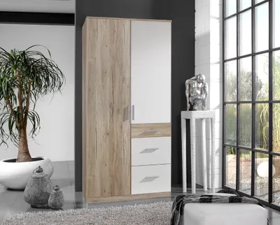 Produktbild von Kleiderschrank 2-türig JOHANNESBURG-43 in Eiche Nb. mit weiß, B/H/T: ca. 91/199/58 cm