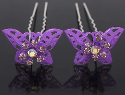 Produktbild von 2 große Haarnadeln Strass Schmetterling hairpins lila
