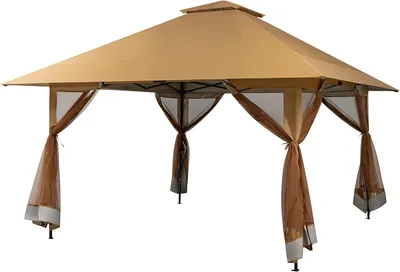 Produktbild von GOPLUS Gartenpavillon, Pop Up Faltpavillon mit Tragetasche mit Rollen, Höhenverstellbarer Gartenpavillon mit Doppeldach & 4 Netzwänden