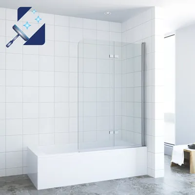 Produktbild von Duschabtrennung Duschtrennwand für Badewanne 100 x 140 cm Faltbar Badewannenfaltwand Duschwand Glas Badewannenabtrennung Badewannenaufsatz 2 Teilig 5 mm klarglas mit Nanobeschichtung