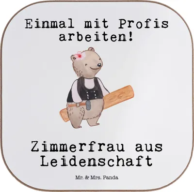Produktbild von Mr. & Mrs. Panda Tischuntersetzer Zimmerfrau Leidenschaft - Weiß - Geschenk, Tassenuntersetzer, gläseruntersetzer, Untersetzer für Gläser, Coaster, Getränkeuntersetzer