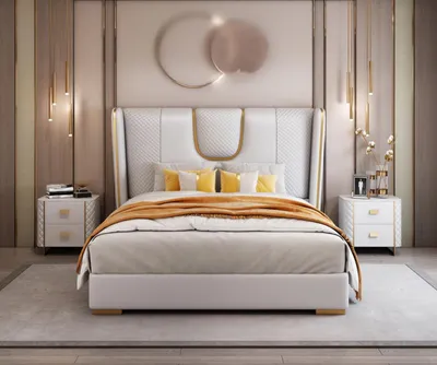 Image de Chambre à coucher de luxe Lit double 150/180x200cm Cuir Métal Nouveau Lits d'hôtel