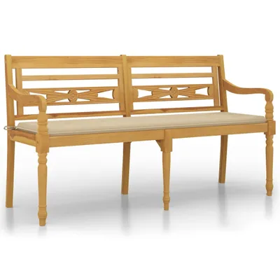 Productafbeelding van Batavia tuinbank met beige kussens, 150 cm, massief teakhout