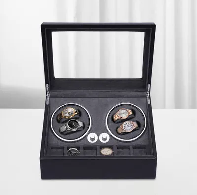 Produktbild von Olvy Uhrenbeweger für 4 Uhren, LED-Beleuchtung, Watchwinder Box, Extrem Leisem Mabuchi Motor, Flexiblem Uhrenkissen, Watch Winder