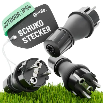 Produktbild von greate 3x 230V Schuko Stecker wasserdicht nach IP54 - Schukostecker Außenbereich mit Knickschutz