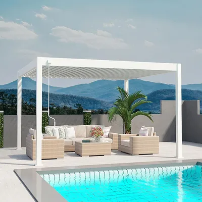 Produktbild von Weide Deluxe Pergola Voll-Aluminium 3,6x4m mit Lamellendach freistehend weißㅤ