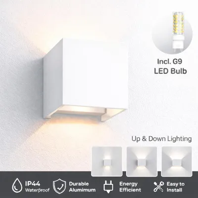 Image de Braytron LED Applique murale Cube extérieur IP54 faisceau lumineux orientable Douille G9 Blanc