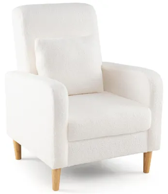Loungesessel mit Teddyfell, Lendenkissen, Holzbeinen, 150 kg, Beige