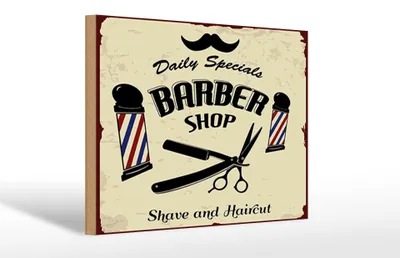 Produktbild von Holzschild Spruch 20x30cm Barbershop shave and haircut