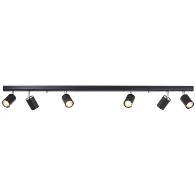 Produktbild von BRILLIANT schwarzer 6 flammiger Deckenstrahler DIFFERENT | Spotbalken im schlichten Design mit schwenkbaren Köpfen | 6x GU10 max. 35W | Metall