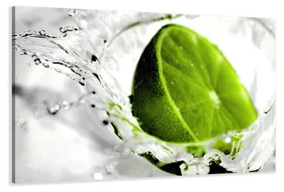 Produktbild von Visario Leinwandbild Limette Wasser 80x60 cm – 3-teilig, Bild Wandbild Kunstdruck, aufhängfertig, Echtholzrahmen, Zackenaufhänger, Art. 4131