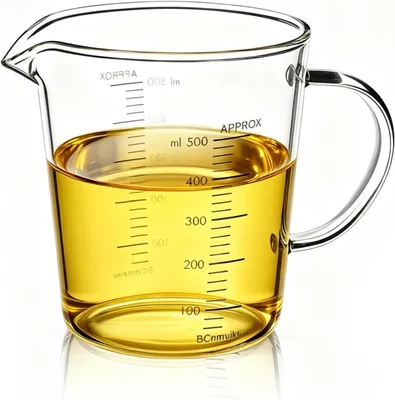 Obrázek produktu pro Odměrná nádoba z borosilikátového skla, odolná vůči teplu, objem 500 ml, vhodná pro pečení