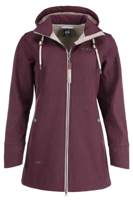 Produktbild von Dry Fashion Damen Softshell Mantel Sellin Meliert - Softshell-Jacke Outdoorjacke Atmungsaktiv Kapuze Wind- und Wasserabweisend in Beere Größe 36