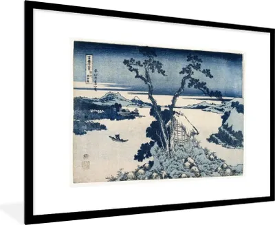 Produktbild von MuchoWow® MuchoWow® Gerahmtes Poster Blick auf den Berg Fuji - Gemälde von Katsushika Hokusai 90x60 cm - Poster mit zchwarzem Bilderrahmen - Wanddekoration - Fotos