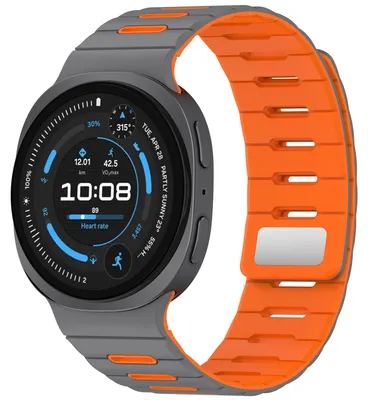 Produktbild von Strap-it Silikon-Armband passend für Samsung Galaxy Watch 9 (40/44mm) / Watch 8 (40/44mm) / 8 Classic (46mm) - Dunkelgrau/Orange