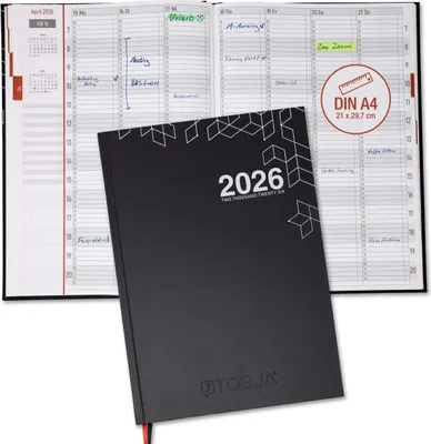 Produktbild von Buchkalender 2026 A4 - Hardcover, Layflat, 15-Minuten-Taktung, Wochenplaner, Praxisplaner 2026, robust, ideal für Reservierungsbuch 2026 Gastronomie, Hotelerie, Praxen und Friseure