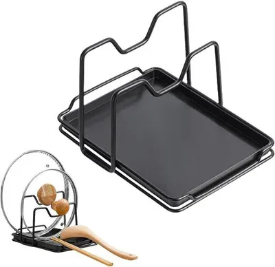 Produktbild von Famanu Topfdeckelhalter - Küchenorganizer mit Antirutschsystem - 15x17x15 cm - Schwarz
