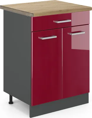 Obrázek produktu pro Spodní skříňka kuchyňské linky Vicco R-Line Červená vysoký lesk 60 cm , PD Dub, Model 45548