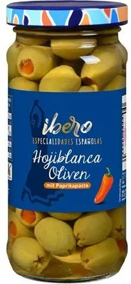 Produktbild von Ibero Grüne Hojiblanca Oliven mit Paprikapaste 135 G Glas Vegan Glutenfrei Fein und pikant