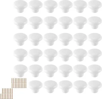 Obrázok produktu pre 35 okrúhlych keramických úchytiek, 32 mm, biela porcelánová farba