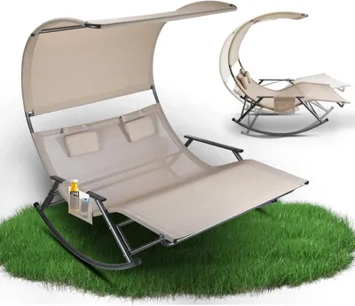 Image de Lit de relaxation double - Transat double - Fauteuil longue double - Transat de jardin - Balancelle double - Toile de protection solaire