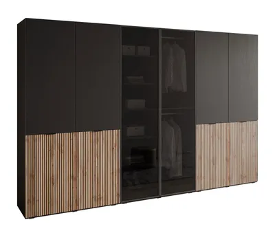 Produktbild von Kippschrank SANDBOX LOFT 300, mit LED Belechtung, Schwarzgraphit / Schwarzgraphit + Eiche Wotan + Schwarzes Glass