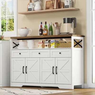 Productafbeelding van STILVORA Buffetsch kast, 140 cm, met opbergruimte en deuren, koffiebar met 3 lades, servieskast met legplanken, geschikt voor keuken, woonkamer en hal