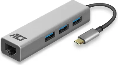 Immagine prodotto di ACT AC7055 Hub a 3 porte USB-C 3.2 (USB 3.0) con porta Gigabit Ethernet