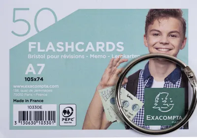 Image de Exacompta 19x 50 Flashcards + anneau bristol ligné perforé A7 assort 10330E