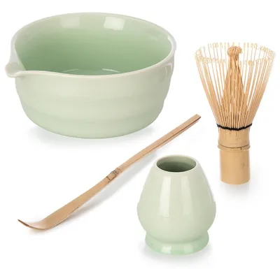Produktbild von Orion | Matcha Set - 4-teilig - Traditionell - Keramik - Grünes Teeservice mit Bambusbesen