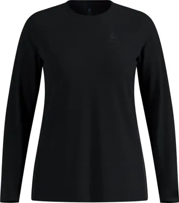 Schwarzes Langarmshirt mit rundem Ausschnitt und dezentem Odlo-Logo auf der Brust