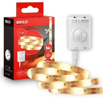 Produktbild von Briloner Akku LED Streifen 1m Bewegungsmelder Timer 3000K USB-C Selbstklebend Weiß - LED Band LED Strip Wohnzimmer Schlafzimmer