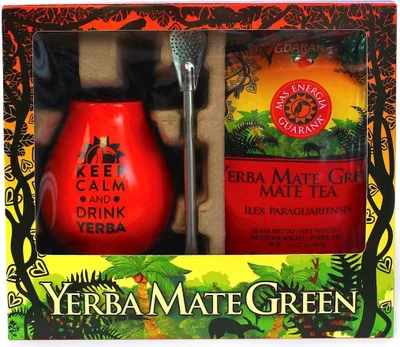 ZESTAW EXCLUSIVE (YERBA MATE MAS ENERGIA GUARANA 400 g, MATERO, BOMBILLA) - YERBA MATE GREEN