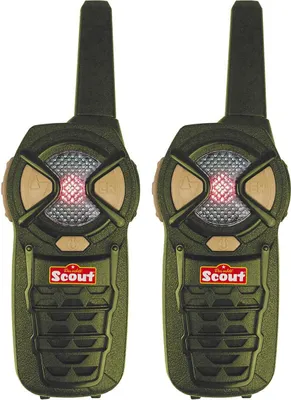 Two green walkie-talkies are shown against a white background.