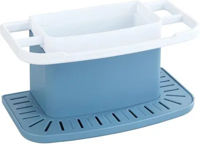 Produktbild von Ibenzoa® Spülbecken-Organizer für Küchenzubehör – mit Abtropfstange & Abtropfschale, Kunststoff, 21 x 11 x 11,5 cm, Blau