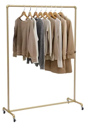 Productafbeelding van Kledingrek met Wielen - 120 cm - Goudkleurig