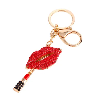 Image de Porte-clés en forme de lèvres avec cristal et strass, design y – pour sacs et porte-monnaie – accessoire brillant