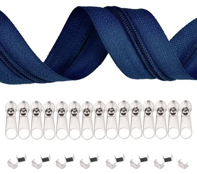 6m Endlos-Reißverschluss 5mm mit 15 Zippern und 15 Endstücke jeansblau
