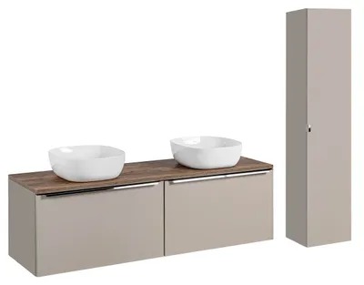 Produktbild von Doppelwaschtisch und Hängesäule 160cm Éros mit 2 Schubladen, Taupe