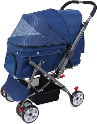 Immagine prodotto di Carrello per cani e gatti a quattro ruote, resistente agli urti, blu, regolabile, pieghevole