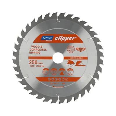 Productafbeelding van NORTON cirkelzaagblad, 250 mm x 30 mm x 36 tanden, voor hout en composietmaterialen, ATB (3,2 / 2,2)