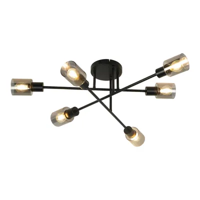 Produktbild von ZMH Deckenlampe Vintage 6 flammig Industrial Wohnzimmerlampe Schwarz Deckenleuchte Wohnzimmer retro Kronleuchter aus Glas E14 Fassung Deckenbeleuchtung für Schlafzimmer Küche Ohne Leuchtmittel