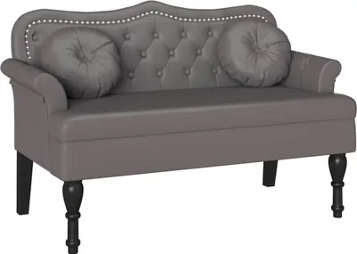 Obrázok produktu pre vidaXL lavica Chesterfield s vankúšmi sivá 120,5 x 65 x 75 cm Imitácia kože