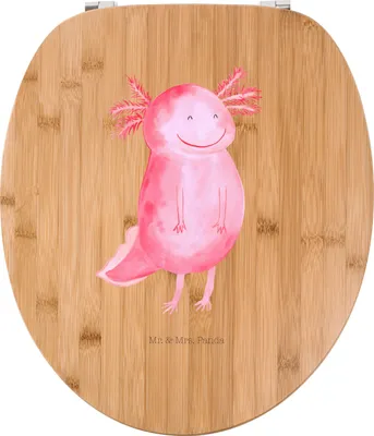 Produktbild von Mr. & Mrs. Panda Toilettendeckel Axolotl Glücklich - Transparent - Geschenk, Holz Klobrille, klo deckel, Lebensfroh, Schwanzlurch, wc sitz, Molch, gut Gelaunt, Brille