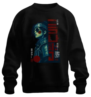 Obrázek produktu pro Samurajský duch, válečnice, cyberpunk, Japonsko, anime, styl Y2K, růžová mikina s kapucí, černá, velikost S