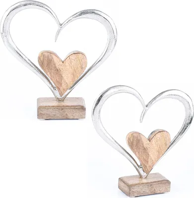 Produktbild von Herzfiguren-Set Amour Motiv 3 20 cm | Mangoholz und Aluminium | handgefertigt
