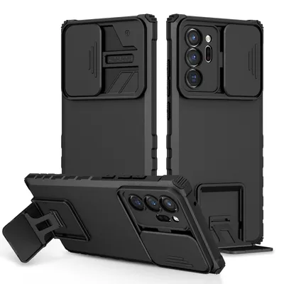 Immagine prodotto di Custodia per Samsung Galaxy Note 20 Ultra 5G a doppio strato, robusta e con protezione militare, con kickstand e protezione scorrevole per la fotocamera, nero