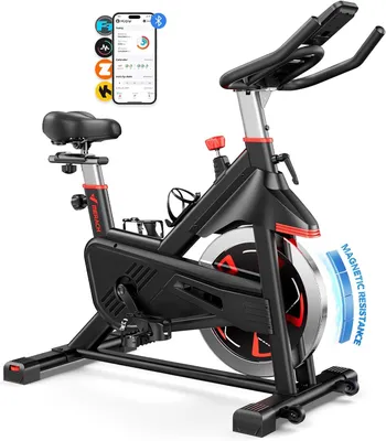 Zdjęcie produktu dla Rower stacjonarny, rower z magnetycznym systemem oporu, cichy hamulec/rower stacjonarny, rower z ulepszonym, wygodnym siedziskiem, rower stacjonarny z uchwytem na tablet